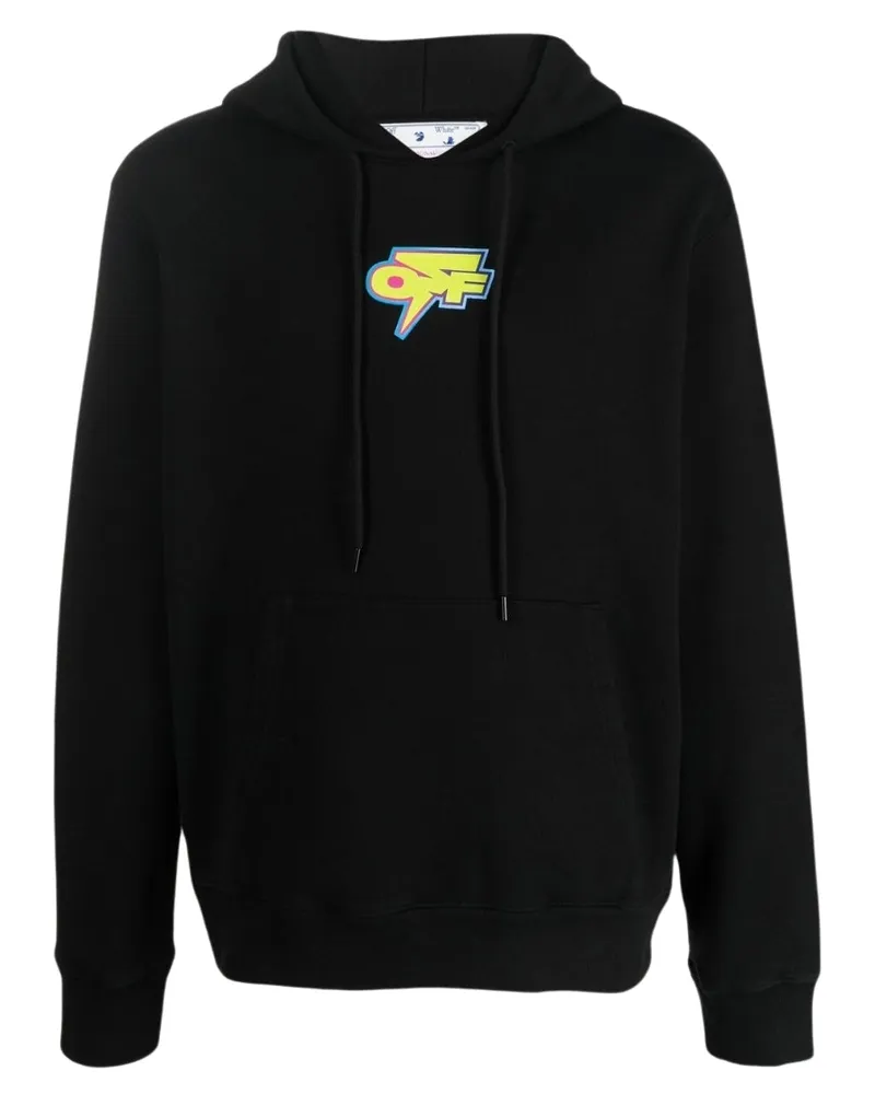 OFF-WHITE Dedrade Thunder Logo Slim Fit Schwarzer Kapuzenpullover Schwarz