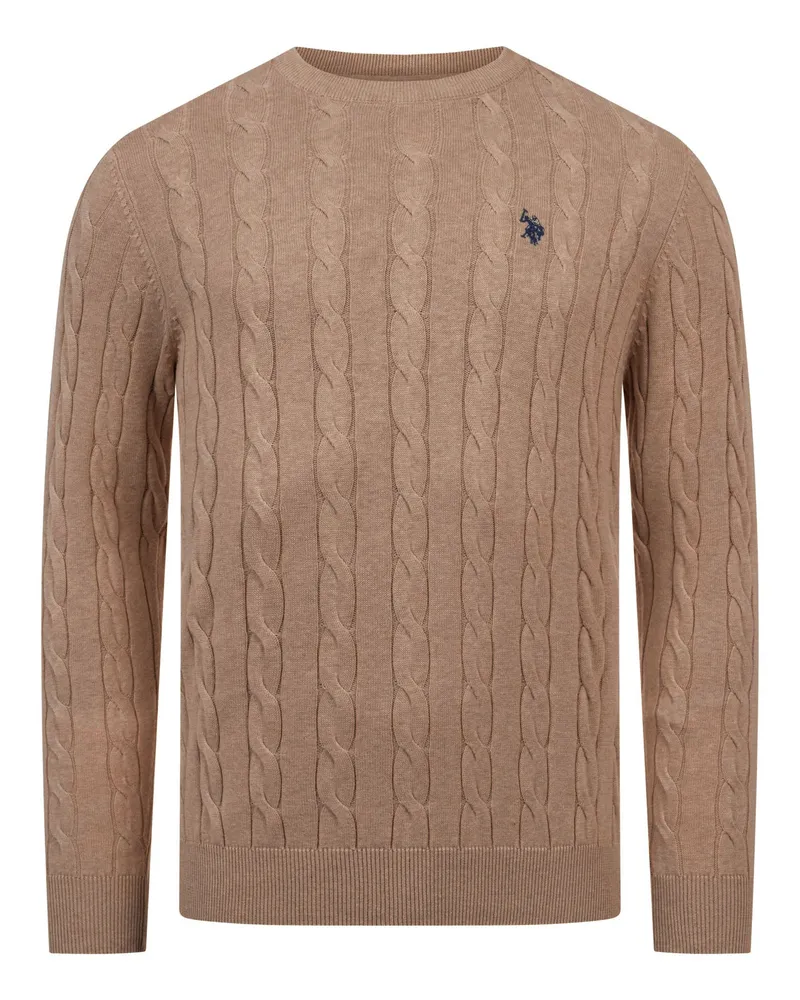 U.S. Polo Assn.  Herren Pullover – Zopfstrick aus 100% Baumwolle Braun