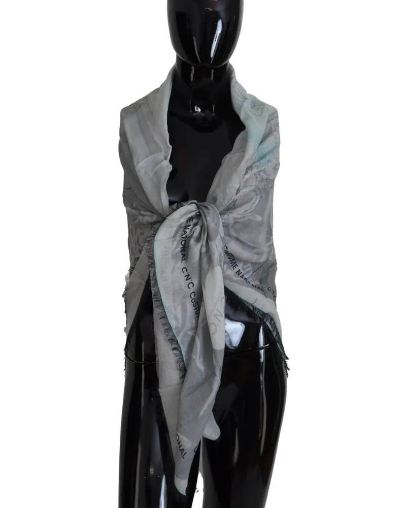CoSTUME NATIONAL Bedruckter quadratischer Schal mit Fransenabschluss Hellgrau