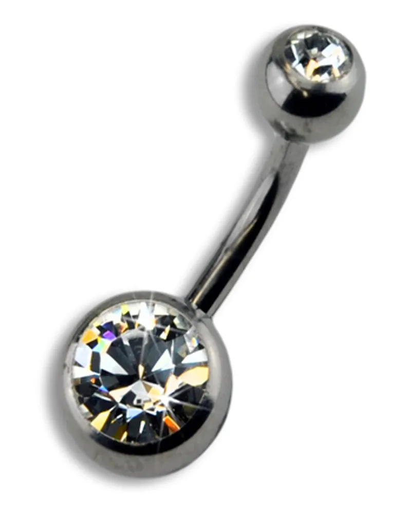 ZEEme Body Jewelry Piercing Titan silberfarben Kristall weiß 8mm Grau