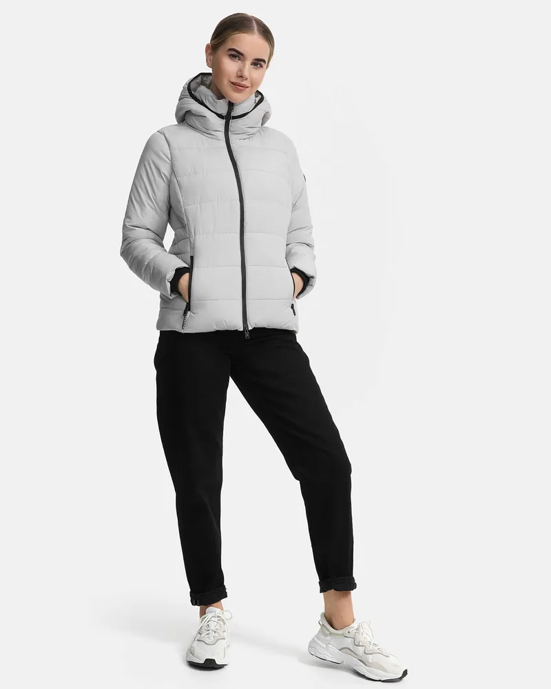 Marikoo kurze Damen Steppjacke mit Kapuze & Fleecefutter – Radaa Grau