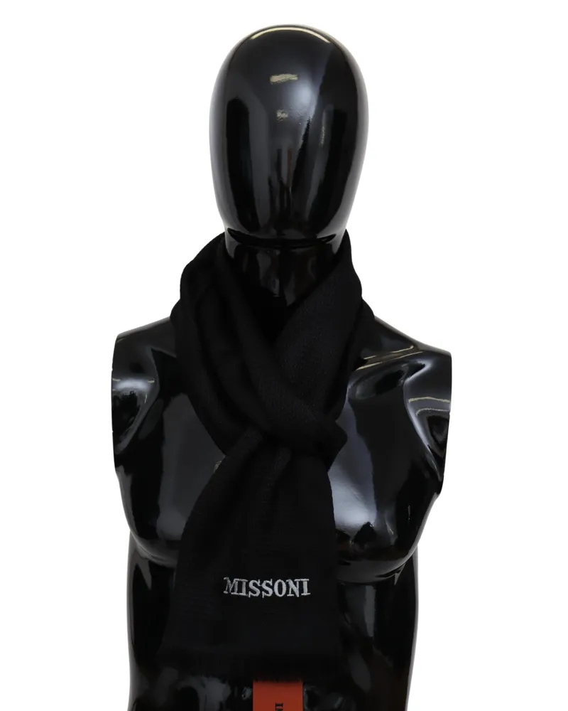 Missoni Echarpe unisexe à franges en laine mélangée noire pour hommes, à porter au cou Schwarz
