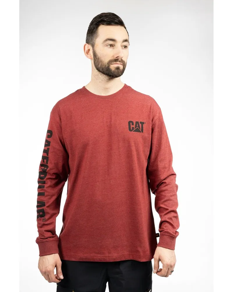 Caterpillar Footwear Markenbanner Langarm-Baumwoll-Herren-T-Shirt in Rot Rot