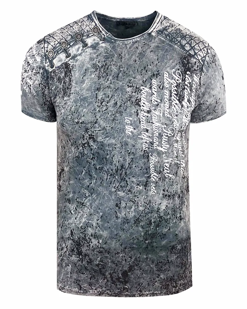 Rusty Neal Acid Washed T-Shirt mit Prints Dunkelgrau