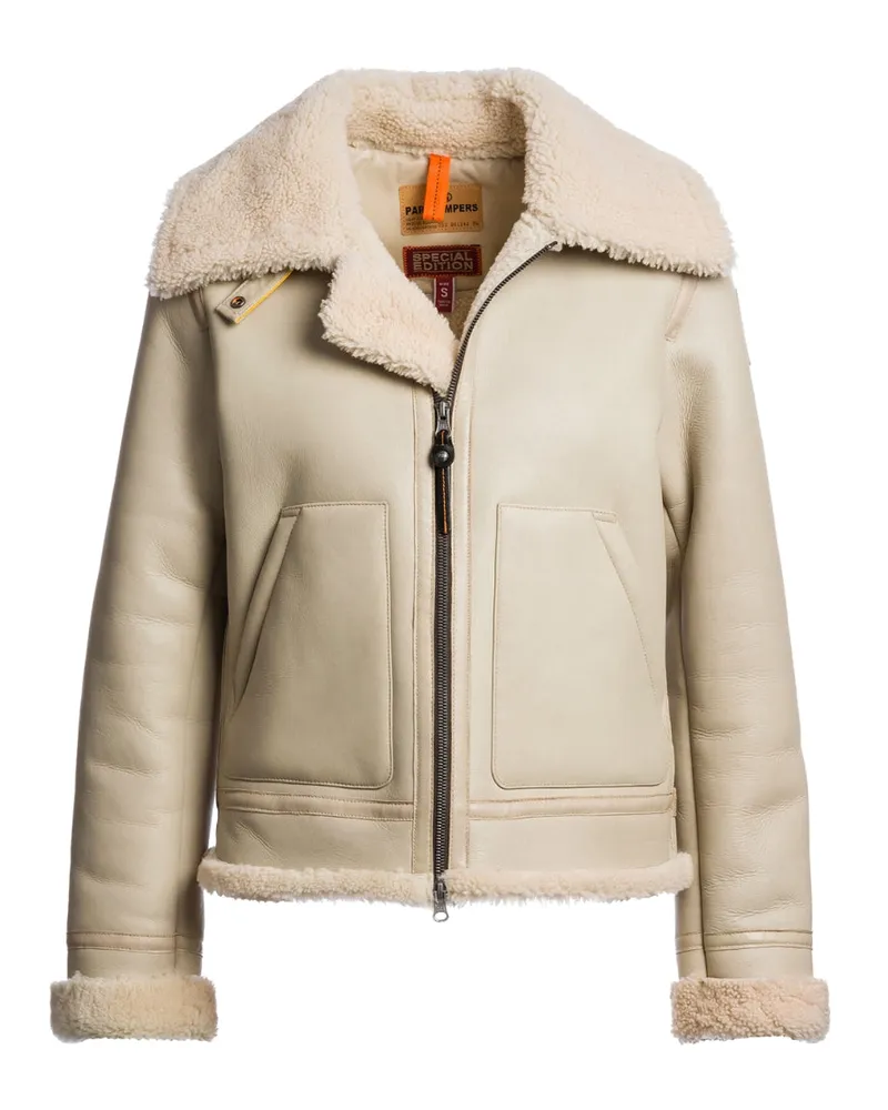 Parajumpers Gialean Special Lederjacke In Haferbraun Ecru