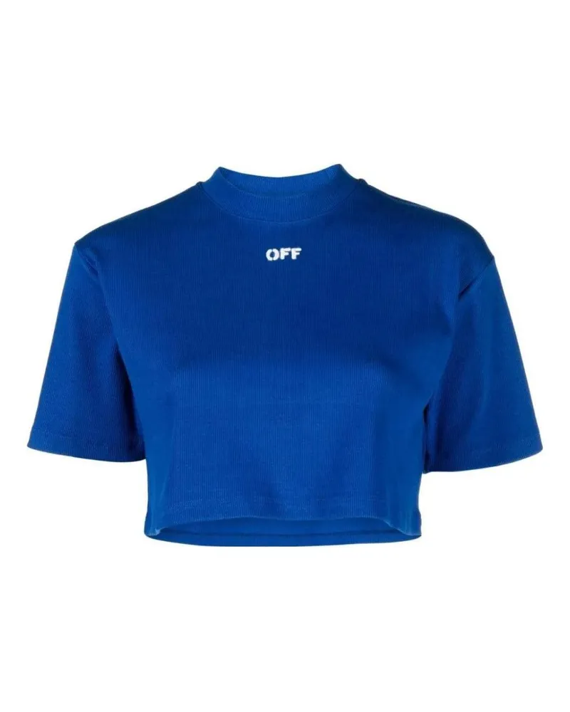 OFF-WHITE Off White - kurzes T-Shirt für Damen, gerippt (Blau Blau