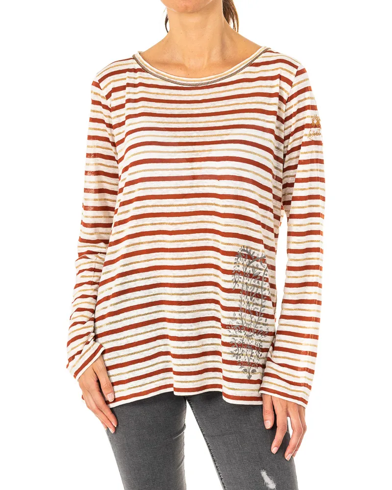 La Martina Langarm-T-Shirt mit Rundhalsausschnitt für Frauen LWRE01 Braun