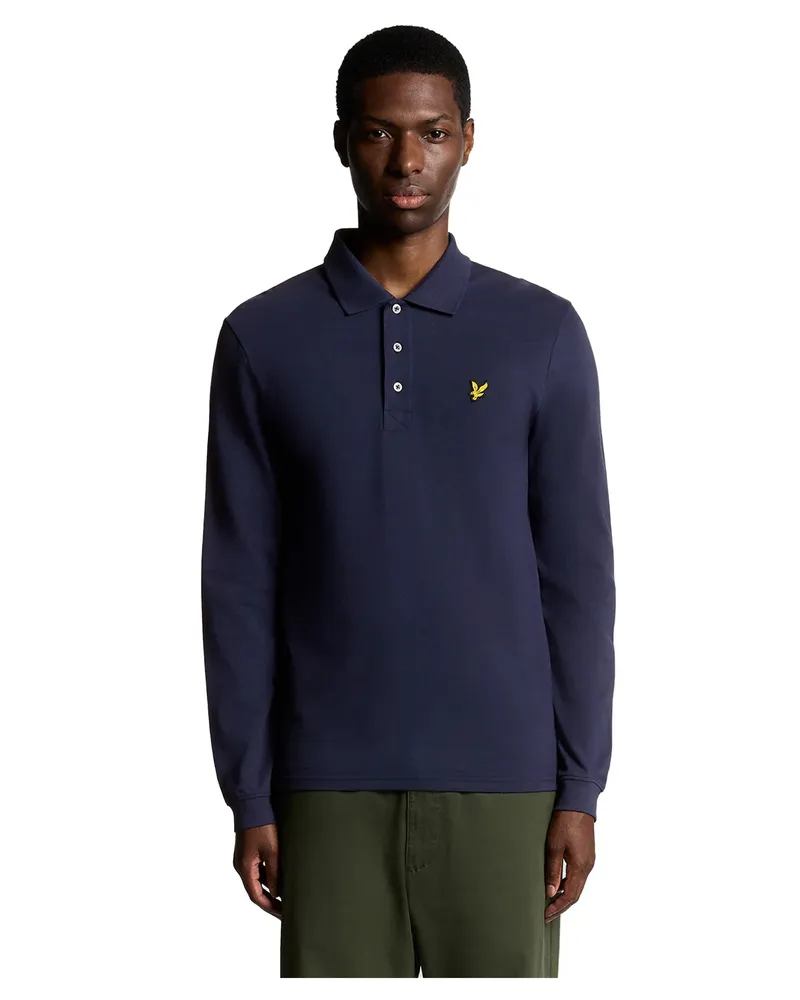 Lyle & Scott Poloshirt für Herren, Mit Markenzeichen, Langärmlig (Dunkles Marineblau Marineblau