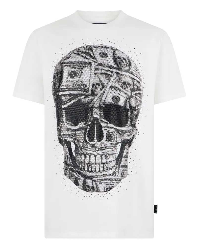 Philipp Plein Kurzarm-Rundhals-T-Shirt Skull Weiß