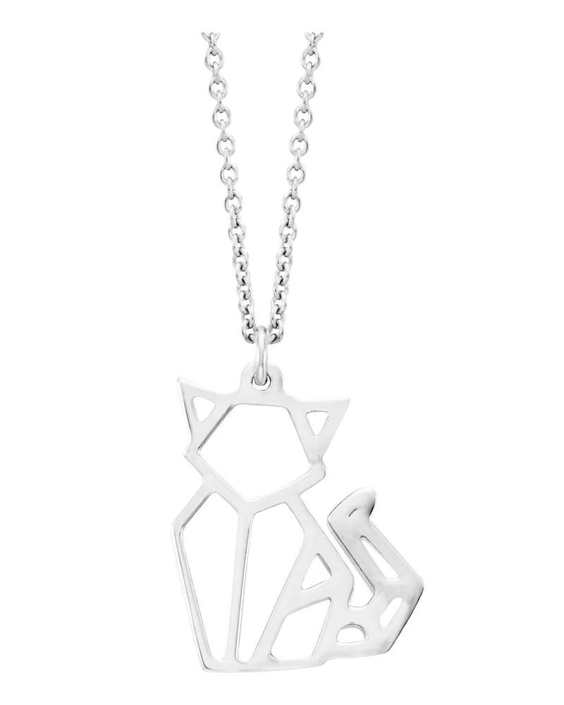 Julie Julsen Anhänger mit Kette aus 925er Silber, rhodiniert, Katzenmotiv - Silber Silber