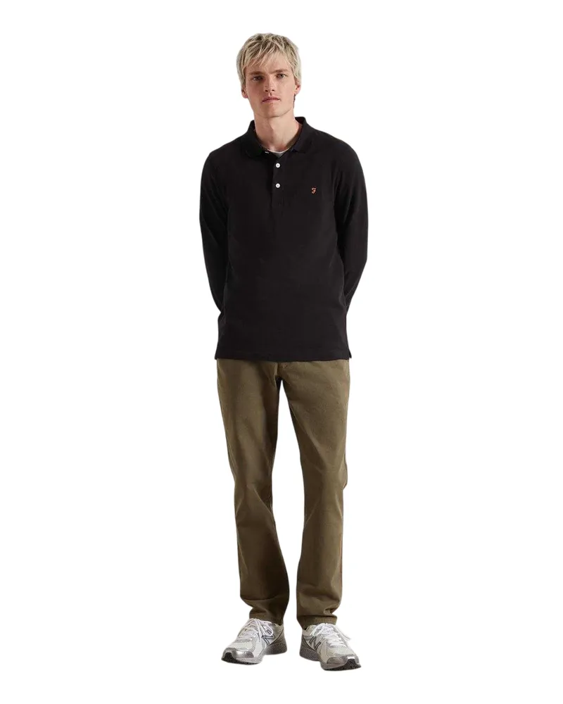 Farah 1920 Poloshirt für Herren, Baumwollmischung, Langärmlig (Schwarz Schwarz