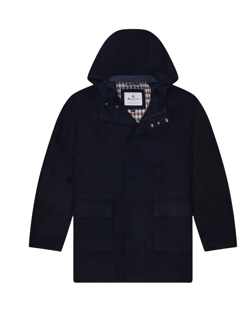 Aquascutum Aktiver Wollmantel Mit Kapuze, Marineblau Marineblau