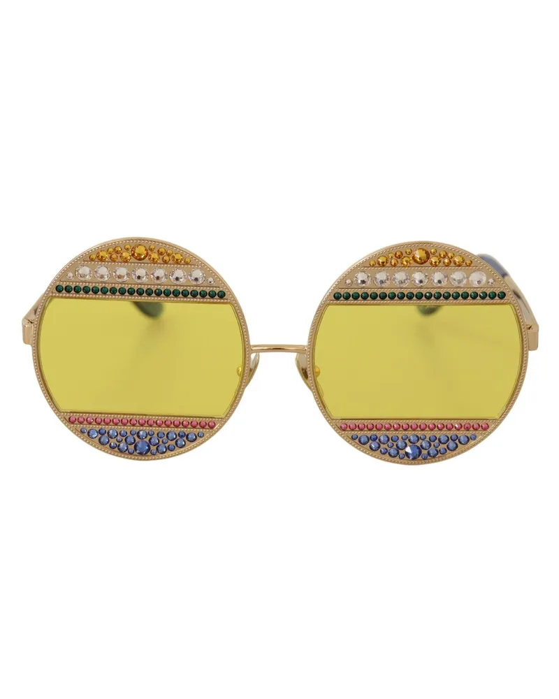 Dolce & Gabbana Damen Gold Oval Metall Kristalle Schattierungen Sonnenbrille Gold