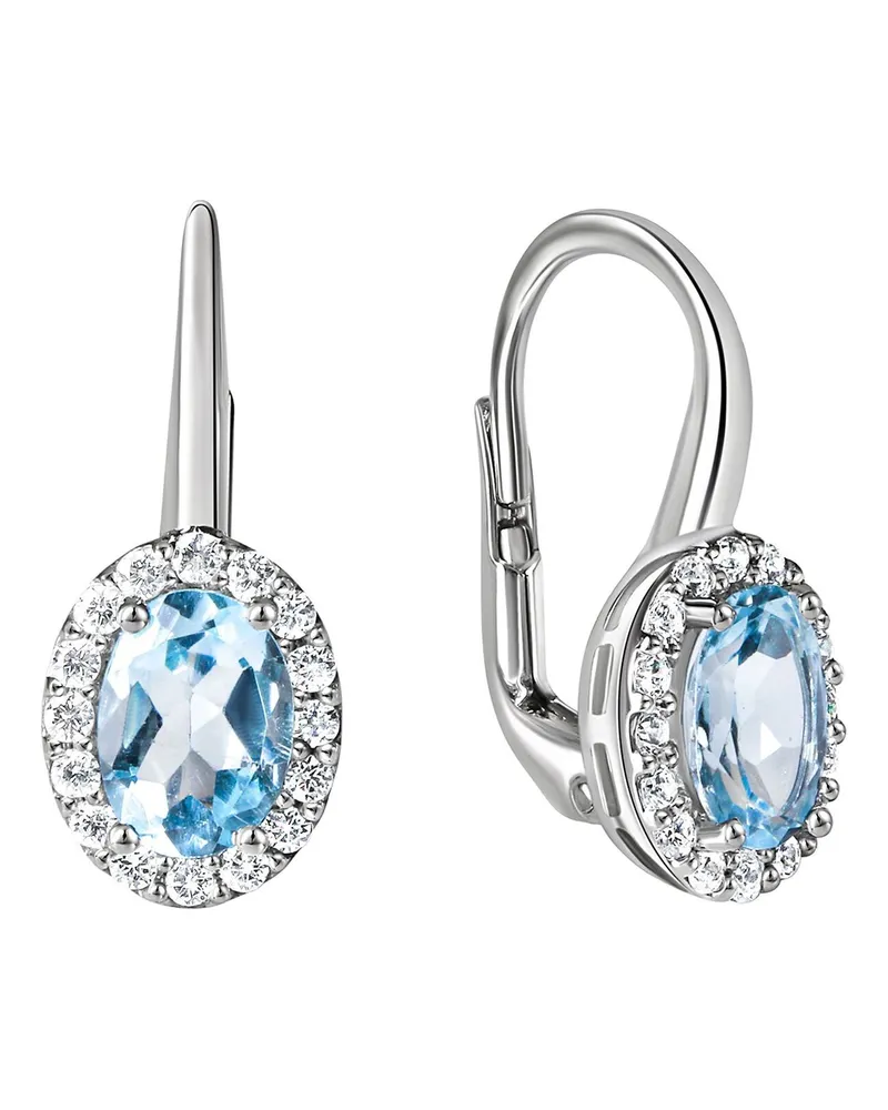 ZEEme Gemstones Ohrhänger 375/-, Weißgold mit Zirkonia und Blautopas - Silber Silber