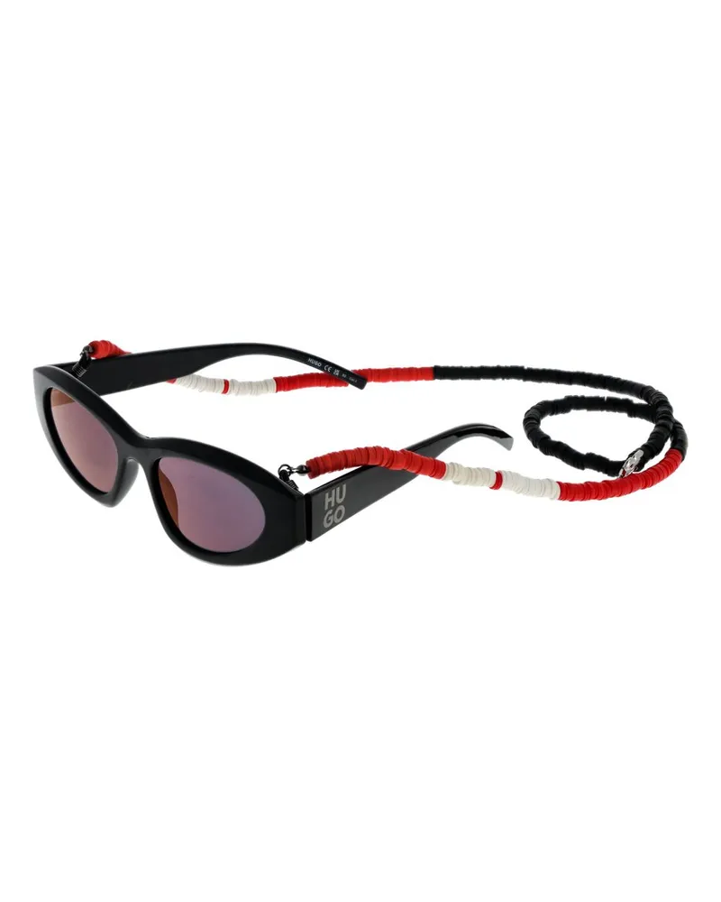 HUGO BOSS Ovale Sonnenbrille mit Perlenband Schwarz
