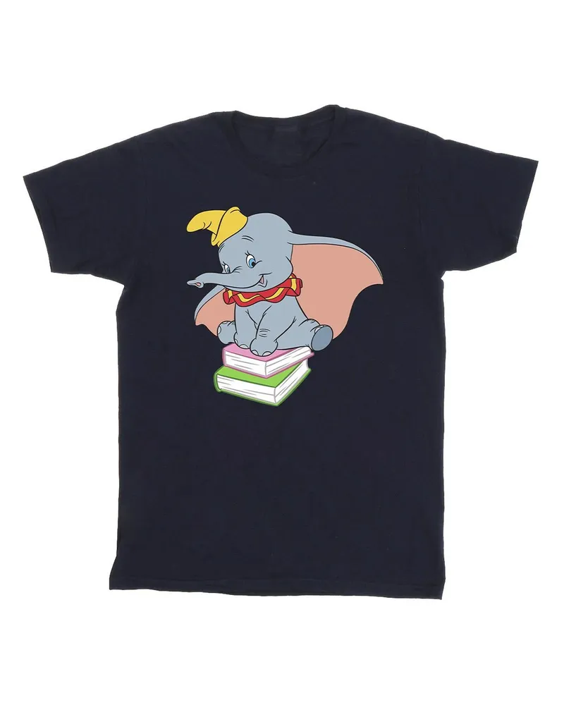 Disney Dumbo Sitting On Books" T-Shirt für Mädchen (Marineblau Marineblau