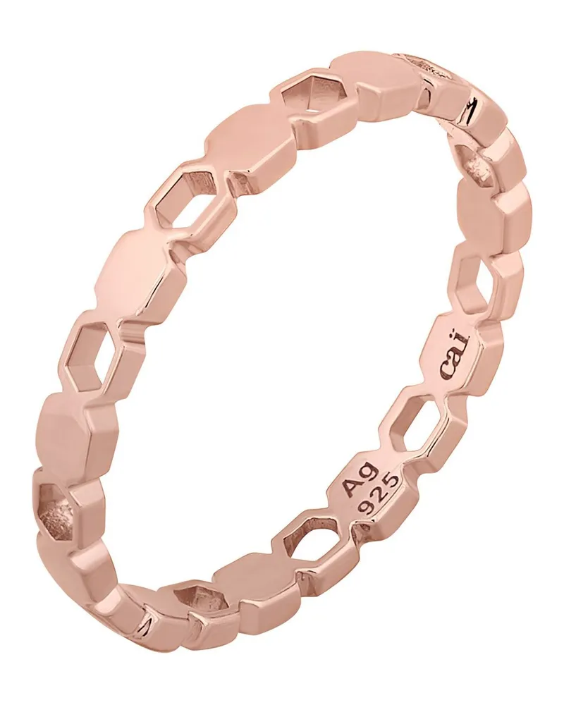 cai Ring 925/- Sterling Silber rosévergoldet Hexagon Cut Outs Stacking Roségold