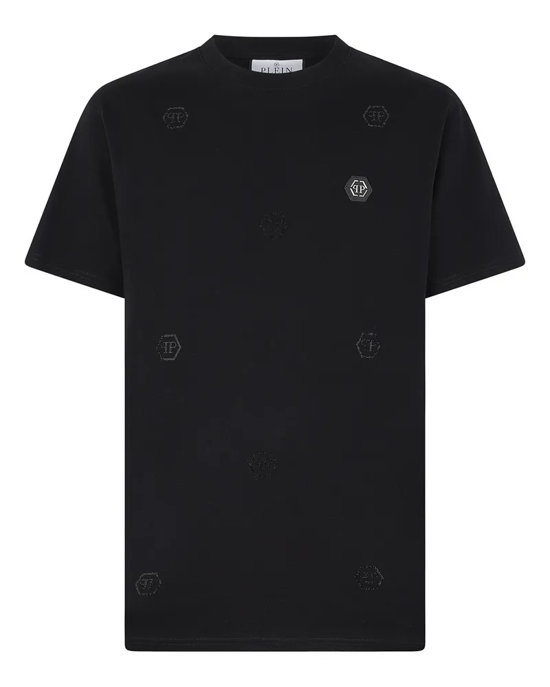 Philipp Plein Round Neck T-Shirt Monogram Stones Monogram Schwarz
