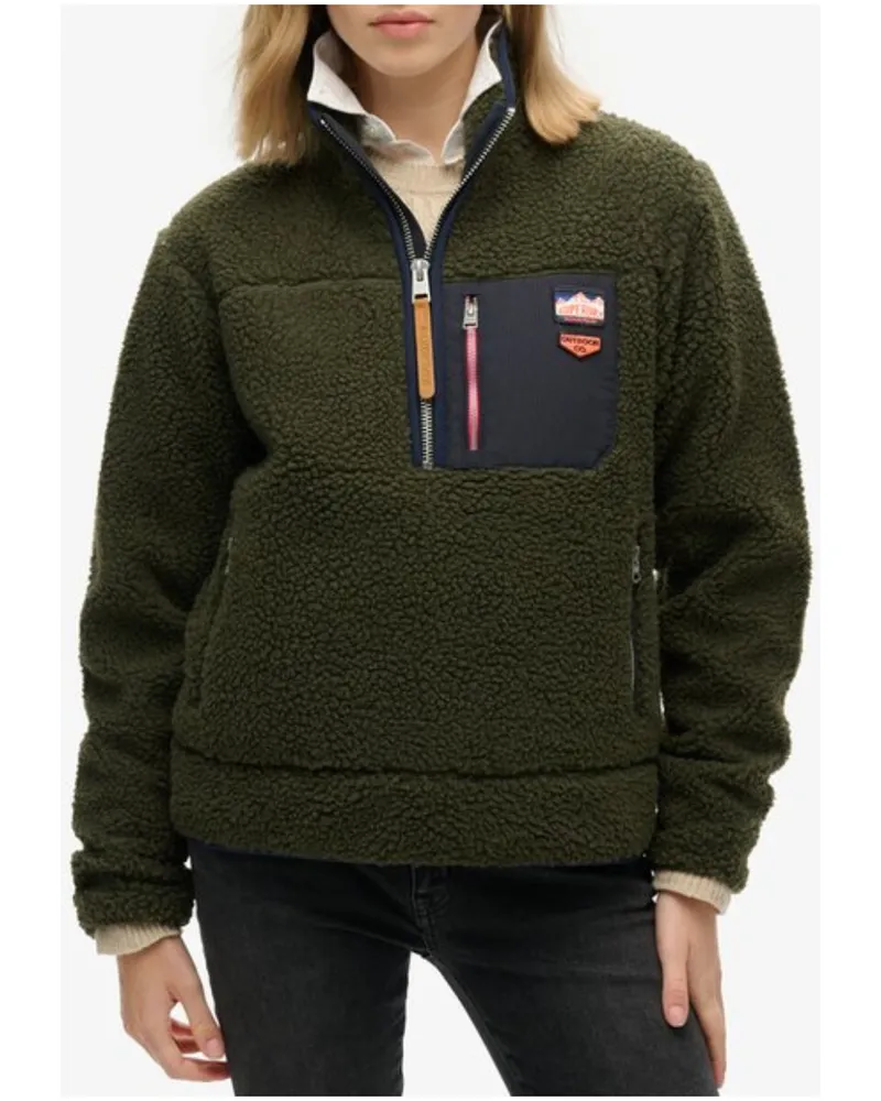 Superdry. Sherpa Pullover Mit Halbzip und Tasche Dunkelgrün