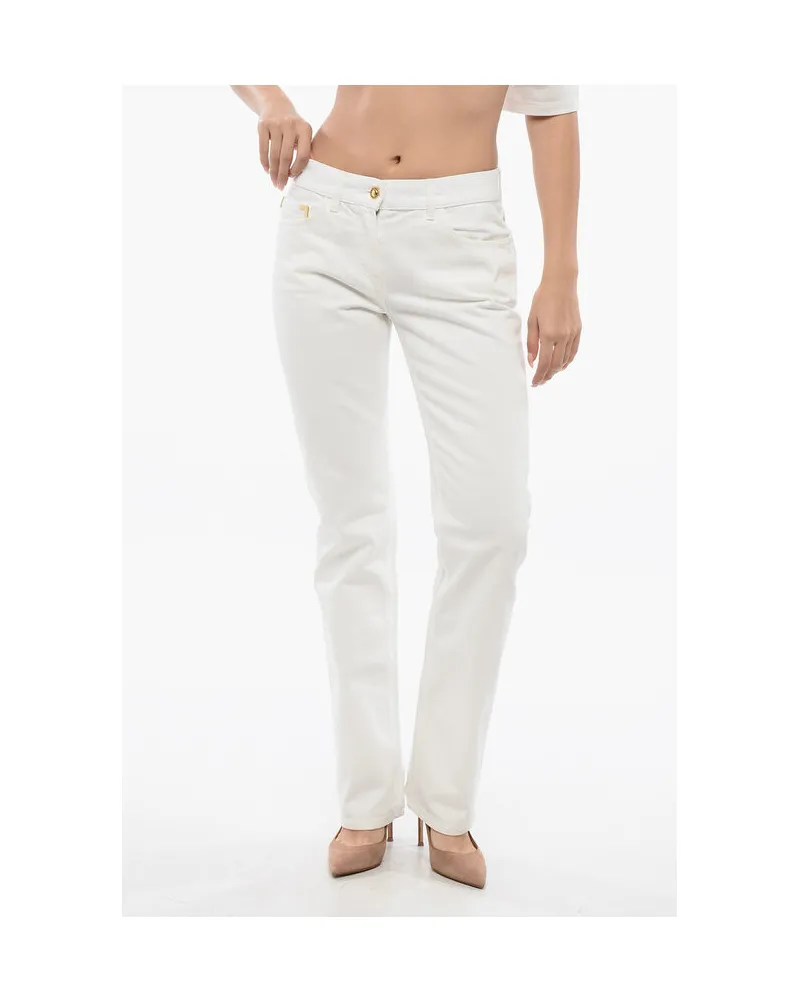 Palm Angels Straight Fit Jeans mit gesticktem Logo in Weiß Weiß