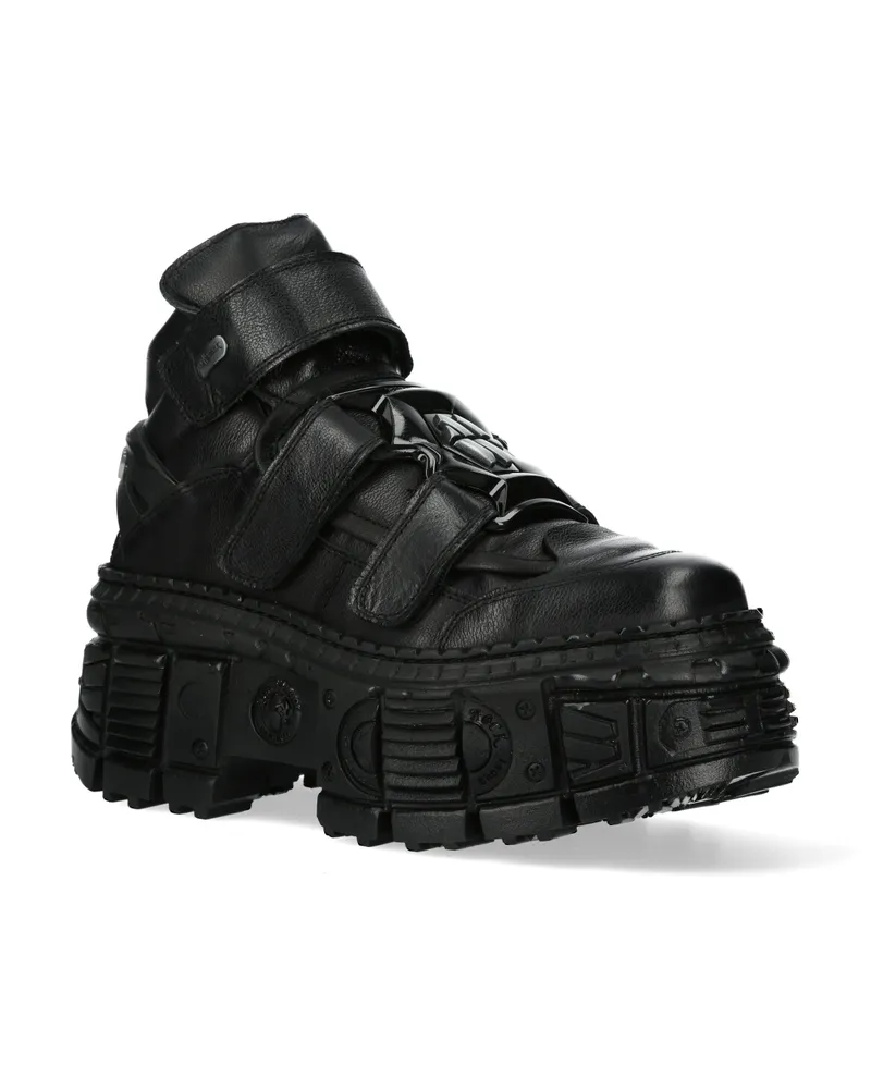 New Rock Metallic Knöchelstiefel aus schwarzem Leder-WALL285-S2 Schwarz