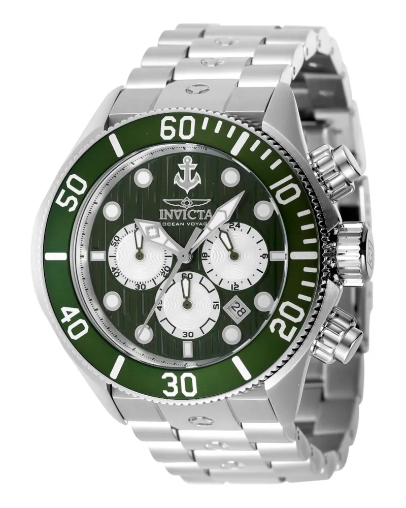 Invicta Ocean Voyage 47833 Herrenuhr - Quarzwerk - Edelstahl mit grünem Zifferblatt - 51 mm Silber