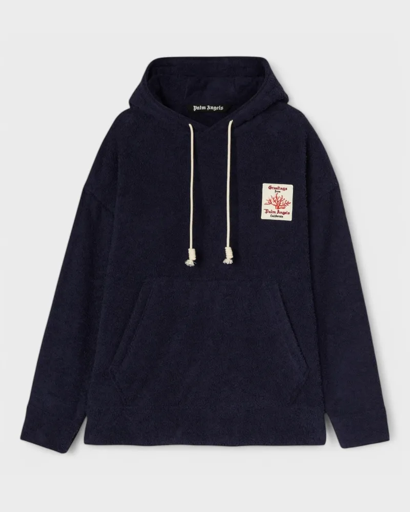 Palm Angels Korallenfrottee-kapuzenpullover In Marineblau Schwarz