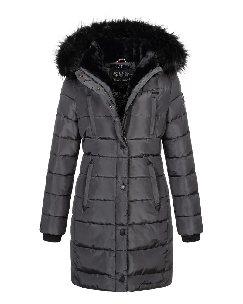 NAVAHOO Winter-Steppmantel "Lotusblüte Princess" – lang und warm - Grau Grau
