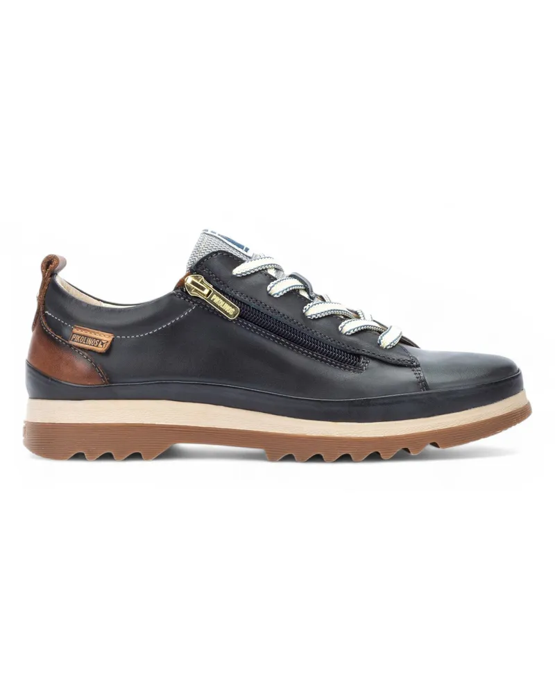 Pikolinos Damen-Sneakers aus ozeanblauem Leder mit Schnürsenkeln und Reißverschluss – Vigo Blau