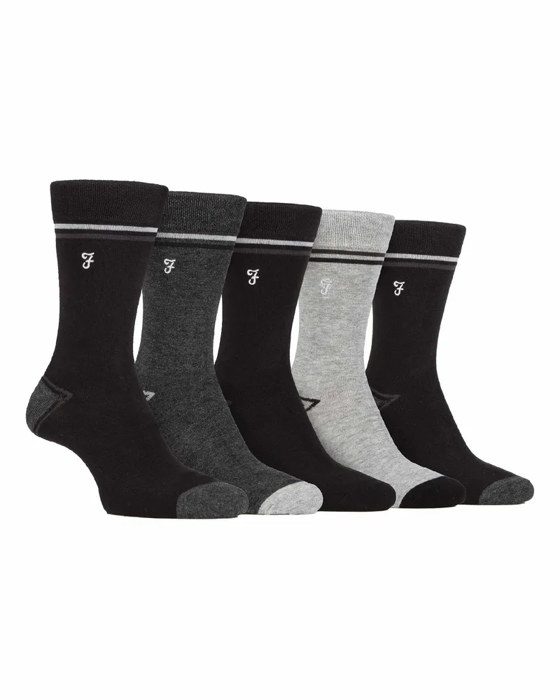 Farah 1920 5er-Pack Herren Socken aus Bambus mit buntem Streifenmuster Schwarz