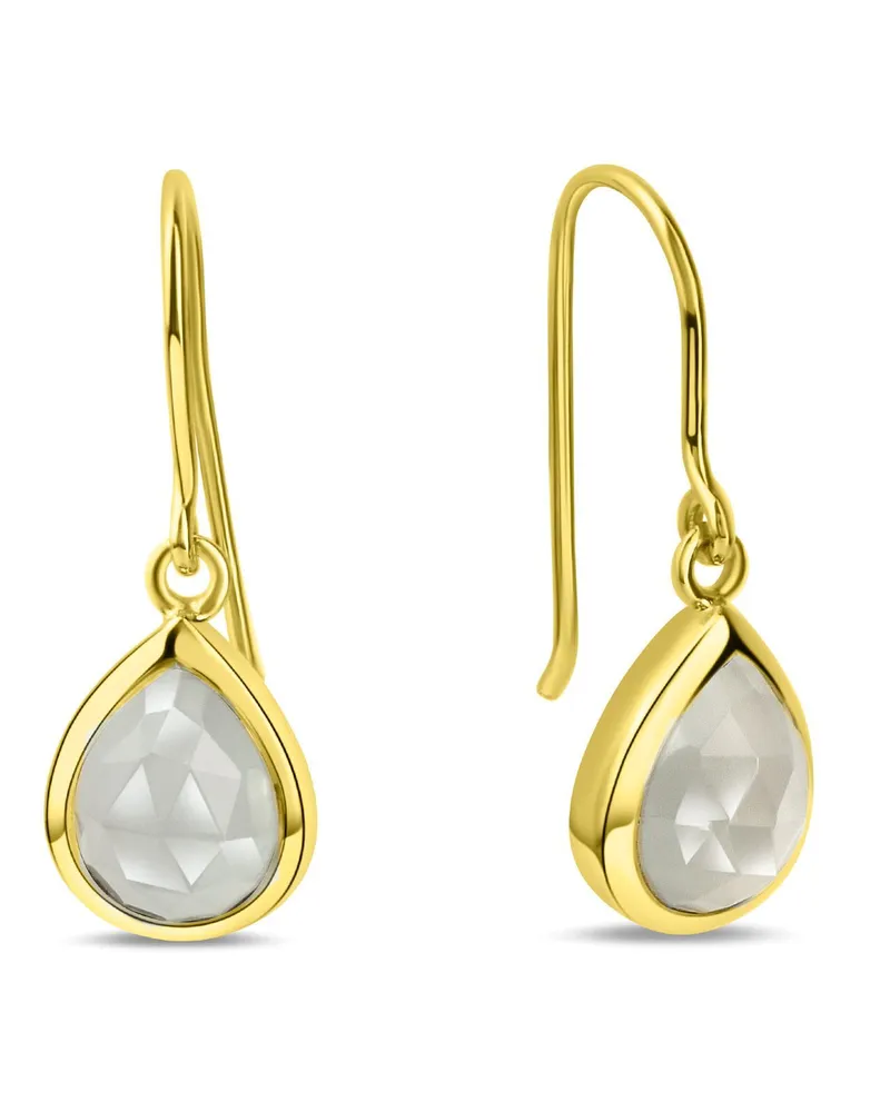 Jamelli Ohrringe Silber 925 vergoldet 27mm lang mit echtem weißen Mondstein Gold