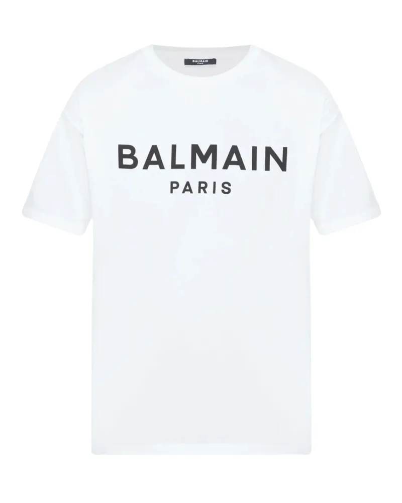 Balmain Paris - Weißes T-Shirt mit auffälligem Markenlogo Weiß