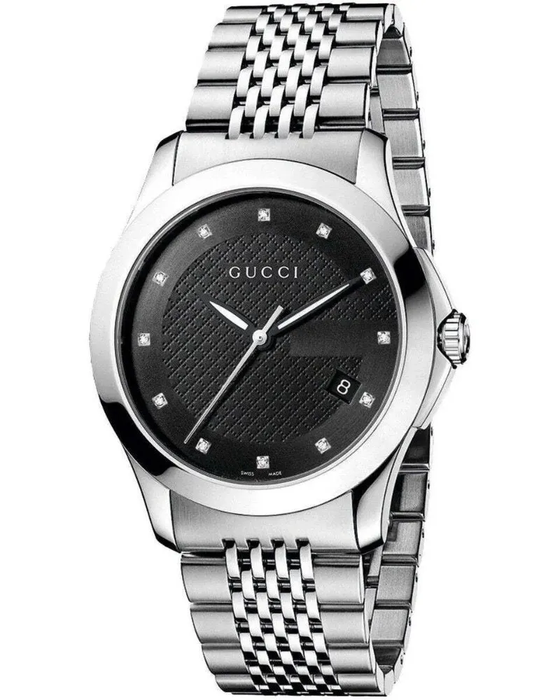 Gucci YA126405 G-Timeless Herrenuhr mit schwarzem Zifferblatt Silber