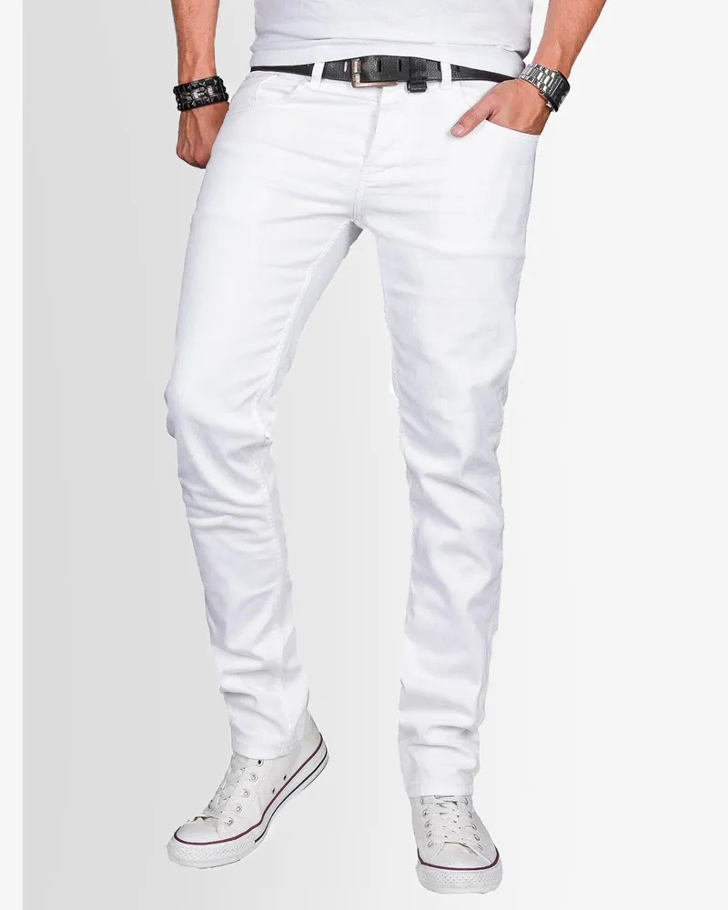 Alessandro Salvarini A. Salvarini Herren Jeans Slim Fit Stretch Denim 5-Pocket - Weiß Weiß