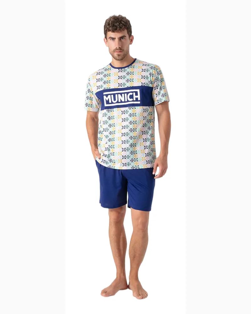 MUNICH Herren Sommer Kurzpyjamas MU9 Blau