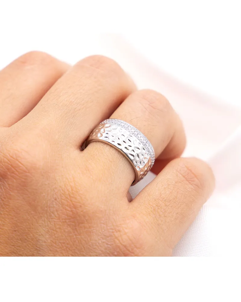 ZEEme Ring aus 925er Silber, rhodiniert mit weißen Zirkonia-Steinen - Silber Silber