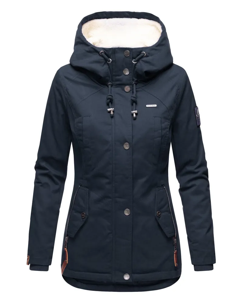 Marikoo Damen-Winterjacke mit Teddyfutter und Kapuze - Blau Blau