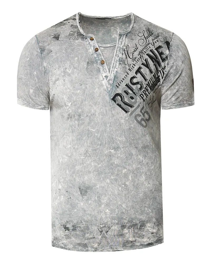 Rusty Neal V-Ausschnitt-T-Shirt, verwaschene Optik mit seitlichem Logo-Print - Grau Grau