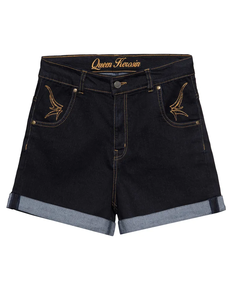 Queen Kerosin Damen Denim Shorts schwarz Schwarz