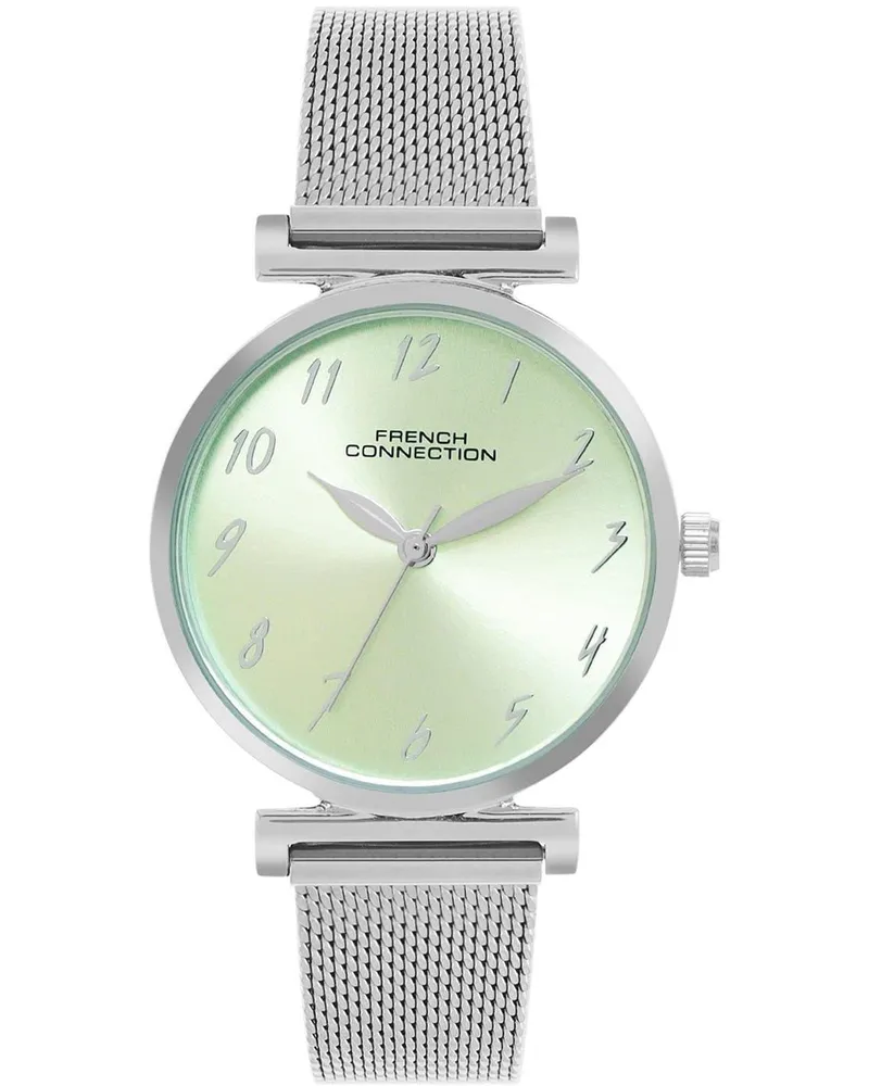 French Connection Analoge Armbanduhr für Damen, Netz Riemen, Alltag (Seegrün Grün
