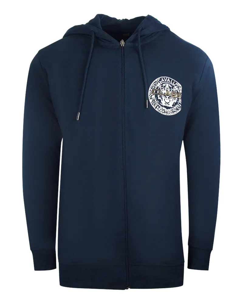 Roberto Cavalli Marineblauer Kapuzenpullover mit Reissverschluss von  mit grossem Kreisdesign Marineblau