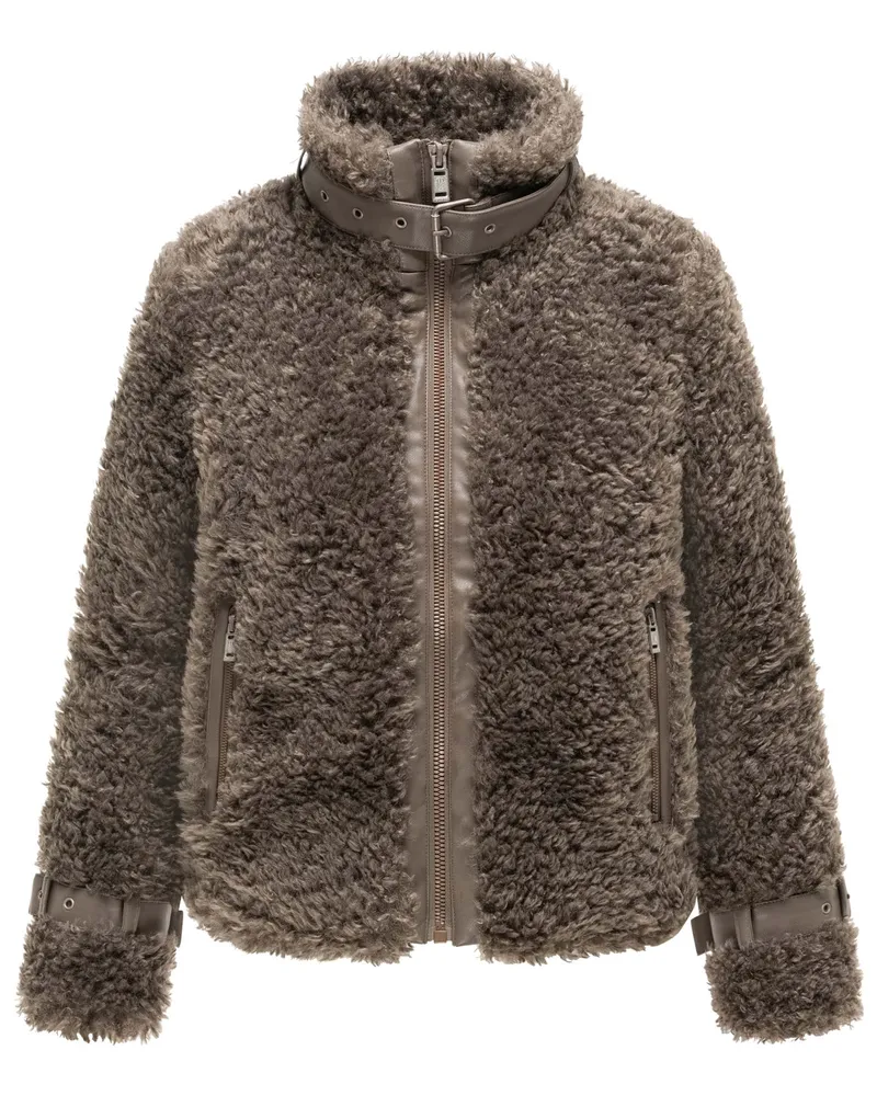 NAVAHOO Damen Teddyjacke Wuschelwonne mit Schnallendetails Braun