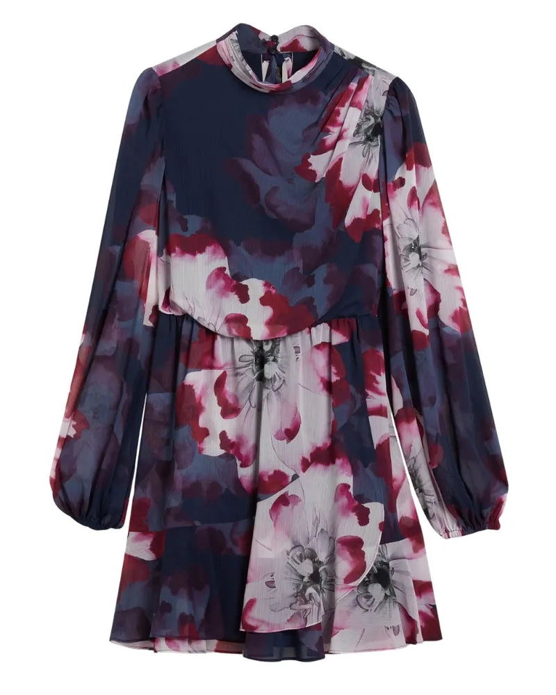 Ted Baker Aracely bedrucktes Langarmkleid mit Krawattenkragen - Fuchsia Fuchsia