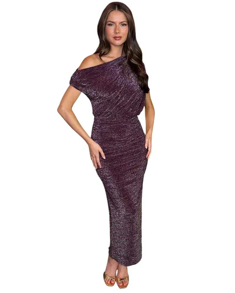 AX Paris Midikleid für Damen, Schulterfrei (Pflaume Lila