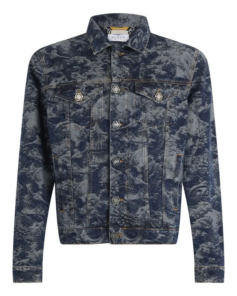 Philipp Plein Trucker Jacket  All-Over Skull Skull Dunkelblau