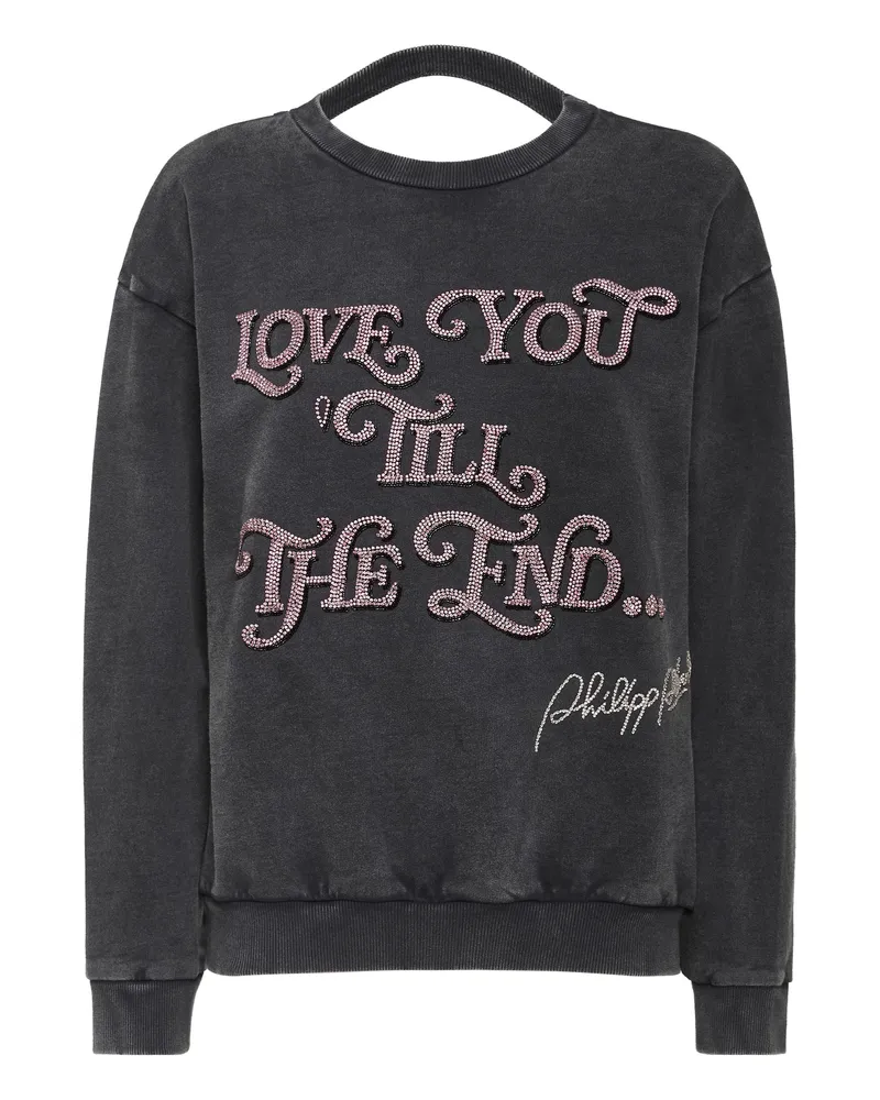 Philipp Plein Open Back Roundneck Sweatshirt Love Plein Schwarz