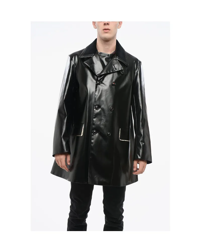 Maison Margiela MM4 MM14 Wasserdichter Trenchcoat mit Samtkragen in Schwarz Schwarz