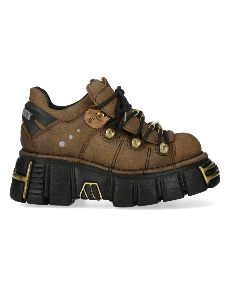 New Rock Neue Rock braune Gothic-Plateau-Ankle-Boots aus Leder - M-120N-C120 Dunkelbraun
