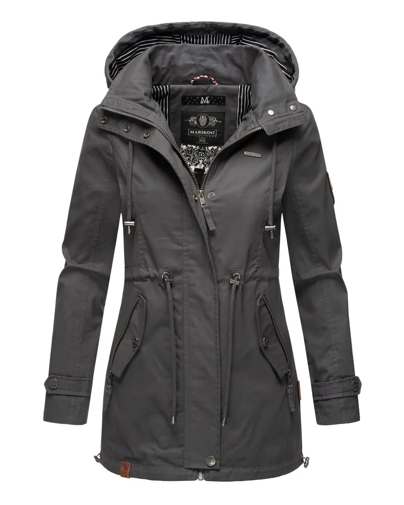 Marikoo leichte Damen Übergangsjacke mit abnehmbarer Kapuze Schwarz