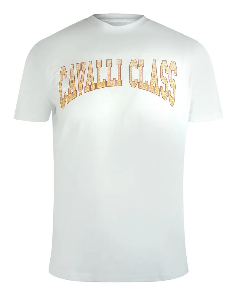 Roberto Cavalli Varsity Logo T-shirt In Cremeweiß Weiß